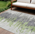 10 X 14 Green And Silver Abstract Washable Indoor Outdoor Area Rug
