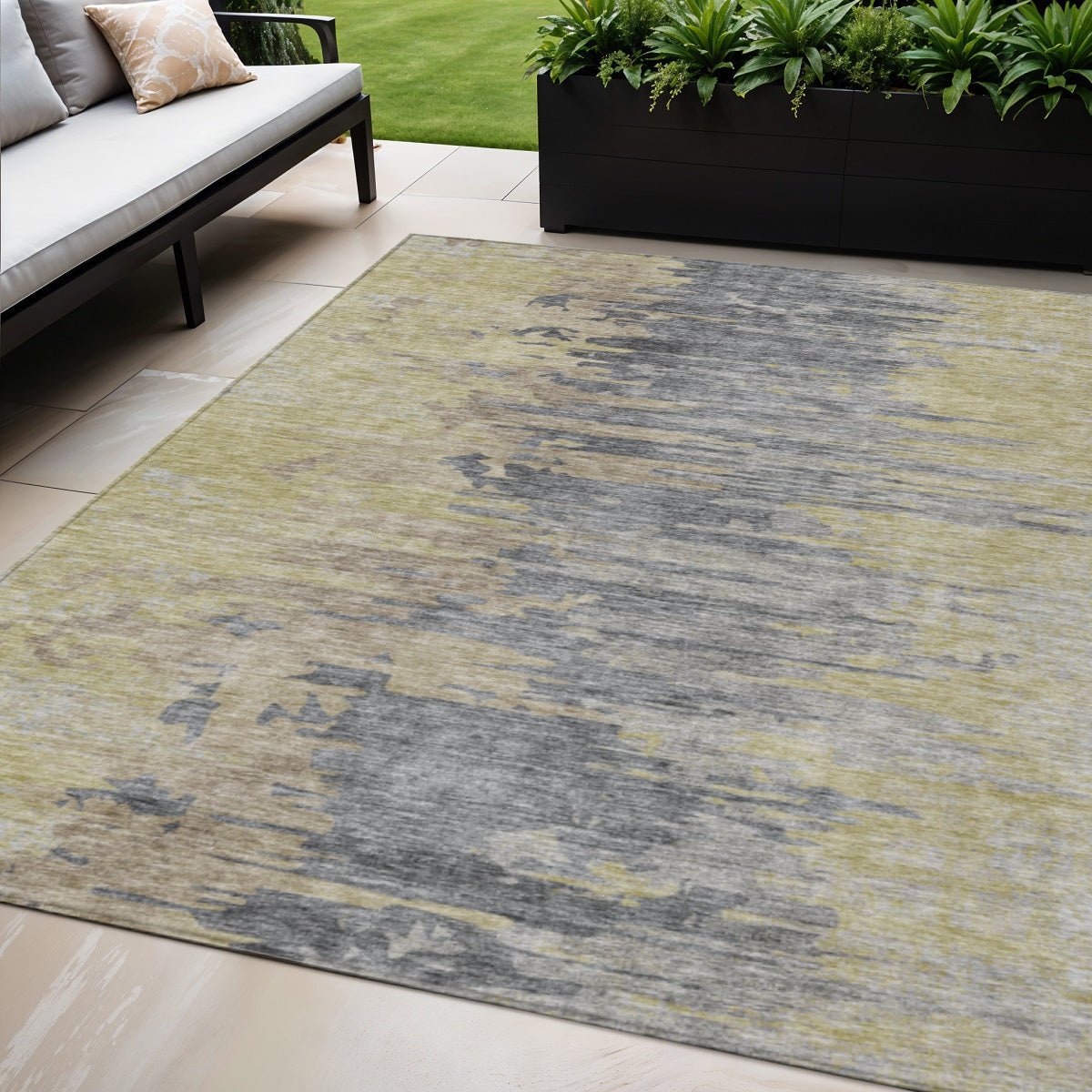 5 X 8 Pewter Silver And Gray Abstract Washable Indoor Outdoor Area Rug