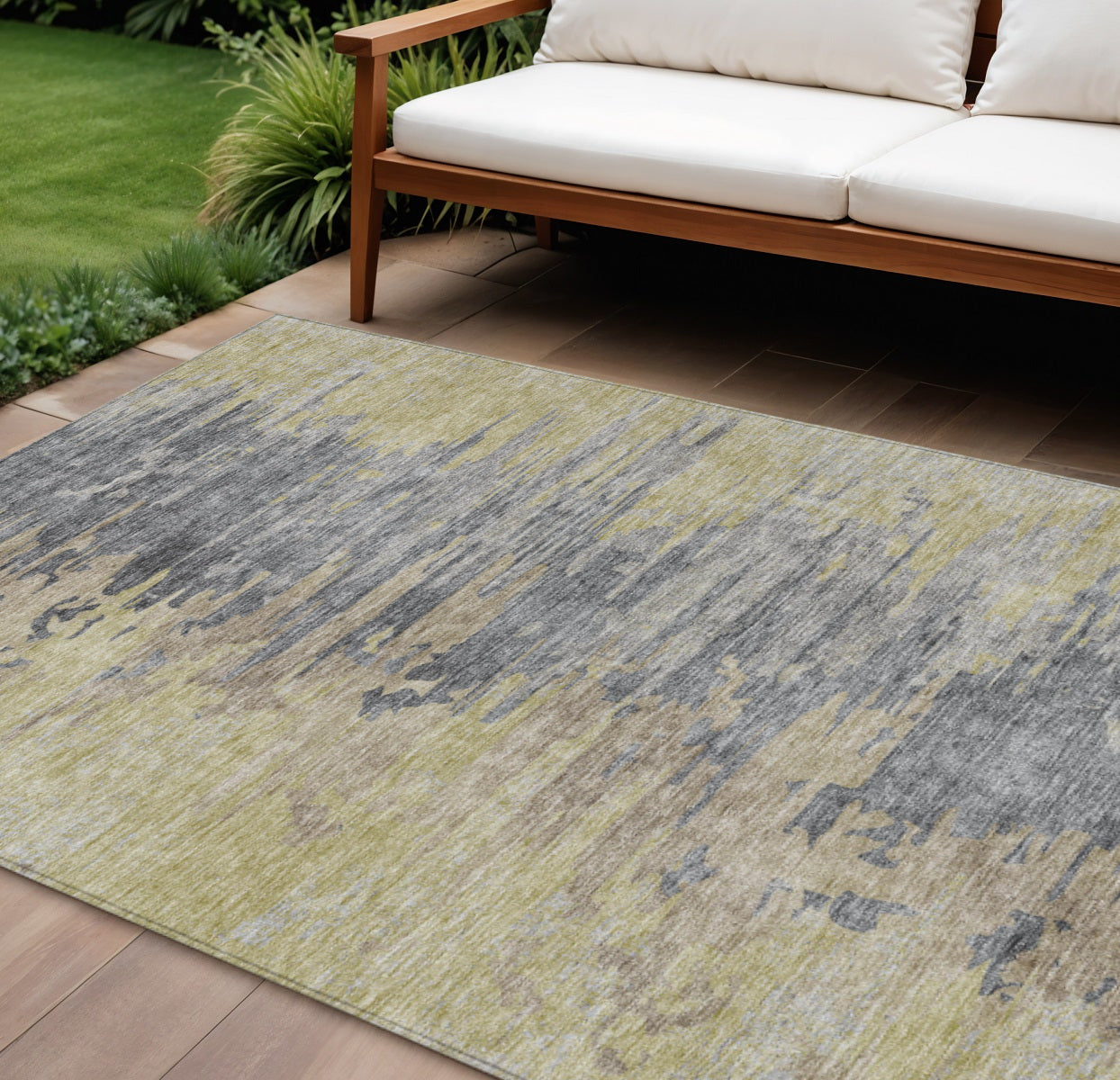 9 X 12 Pewter Silver And Gray Abstract Washable Indoor Outdoor Area Rug