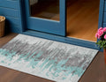 3 X 5 Teal Blue Charcoal And Silver Abstract Washable Indoor Outdoor Area Rug