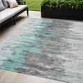 5 X 8 Teal Blue Charcoal And Silver Abstract Washable Indoor Outdoor Area Rug