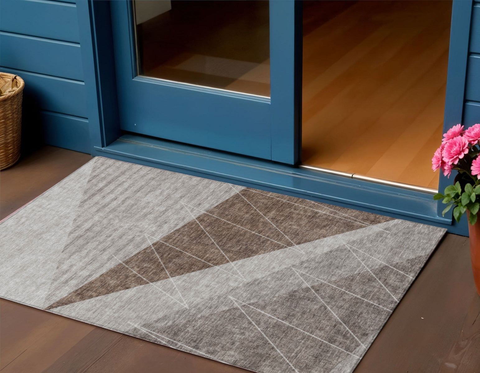 3 X 5 Gray Silver And Taupe Geometric Washable Indoor Outdoor Area Rug