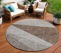 8 Gray Silver And Taupe Round Geometric Washable Indoor Outdoor Area Rug