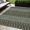 5 X 8 Brown Green And Olive Green Tribal Washable Indoor Outdoor Area Rug