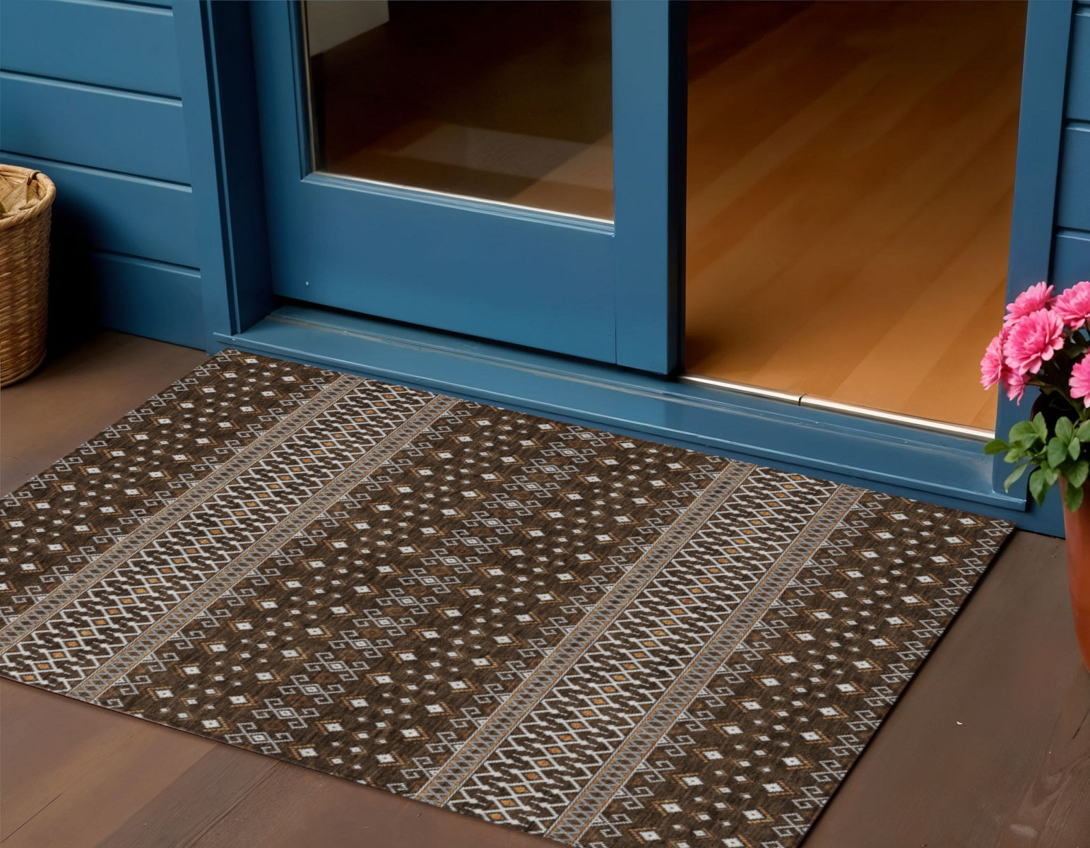 3 X 5 Chocolate Taupe And Copper Tribal Washable Indoor Outdoor Area Rug