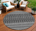 8 Gray Silver And Charcoal Round Tribal Washable Indoor Outdoor Area Rug