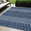 5 X 8 Navy Blue And Denim Blue Tribal Washable Indoor Outdoor Area Rug