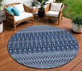8 Navy Blue And Denim Blue Round Tribal Washable Indoor Outdoor Area Rug