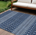 10 X 14 Navy Blue And Denim Blue Tribal Washable Indoor Outdoor Area Rug