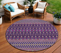 8 Purple Pink And Yellow Round Tribal Washable Indoor Outdoor Area Rug