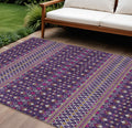 8 X 10 Purple Pink And Yellow Tribal Washable Indoor Outdoor Area Rug