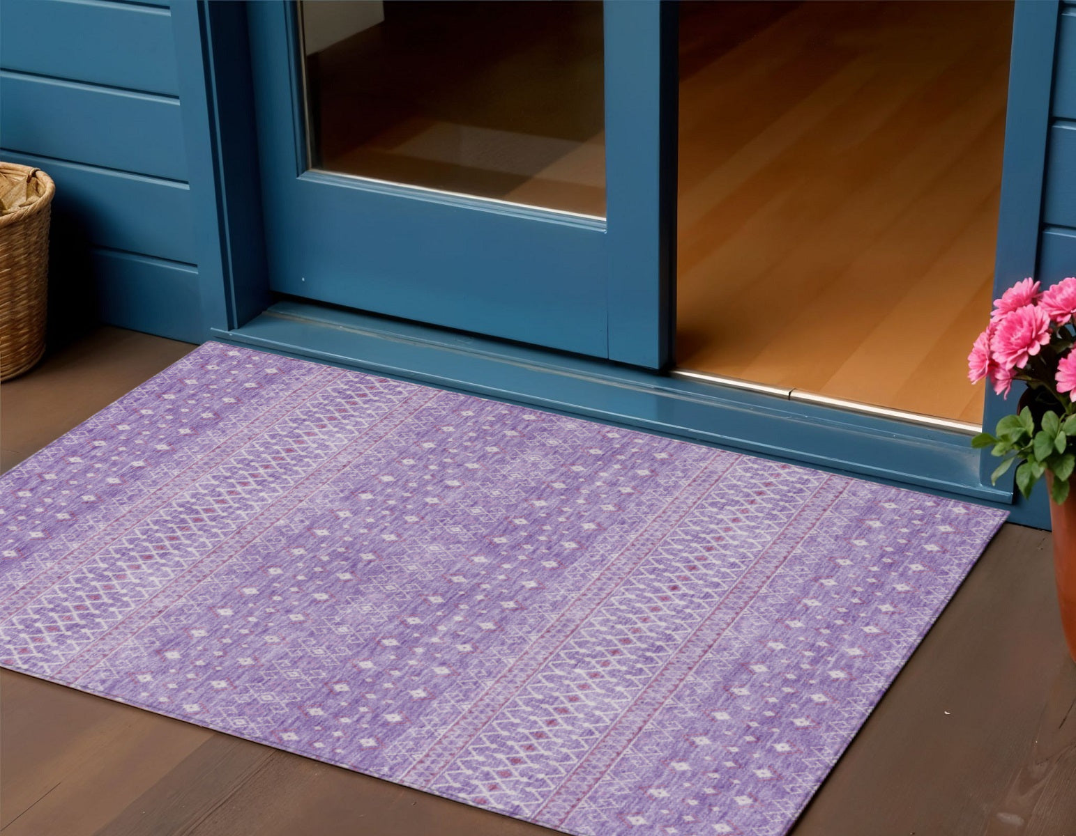 3 X 5 Lavender And Purple Tribal Washable Indoor Outdoor Area Rug