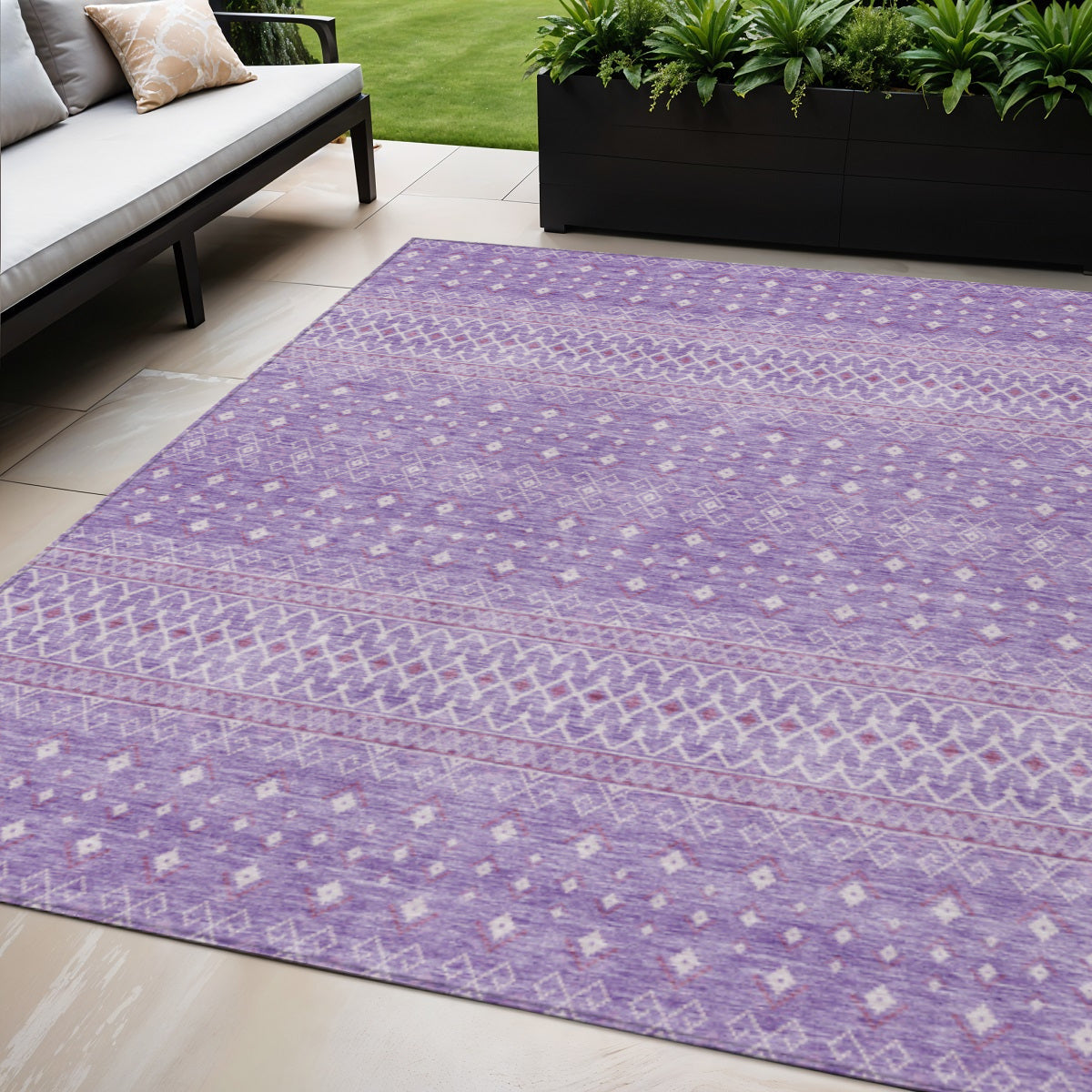 5 X 8 Lavender And Purple Tribal Washable Indoor Outdoor Area Rug