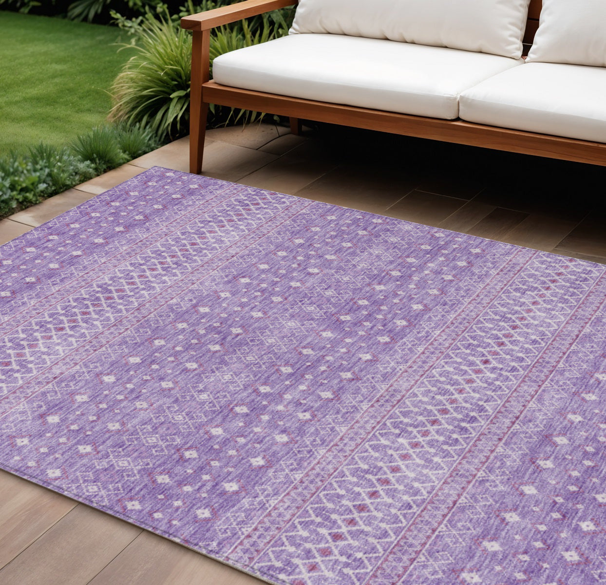 8 X 10 Lavender And Purple Tribal Washable Indoor Outdoor Area Rug