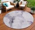 8 Purple Lavender And Gray Round Abstract Washable Indoor Outdoor Area Rug