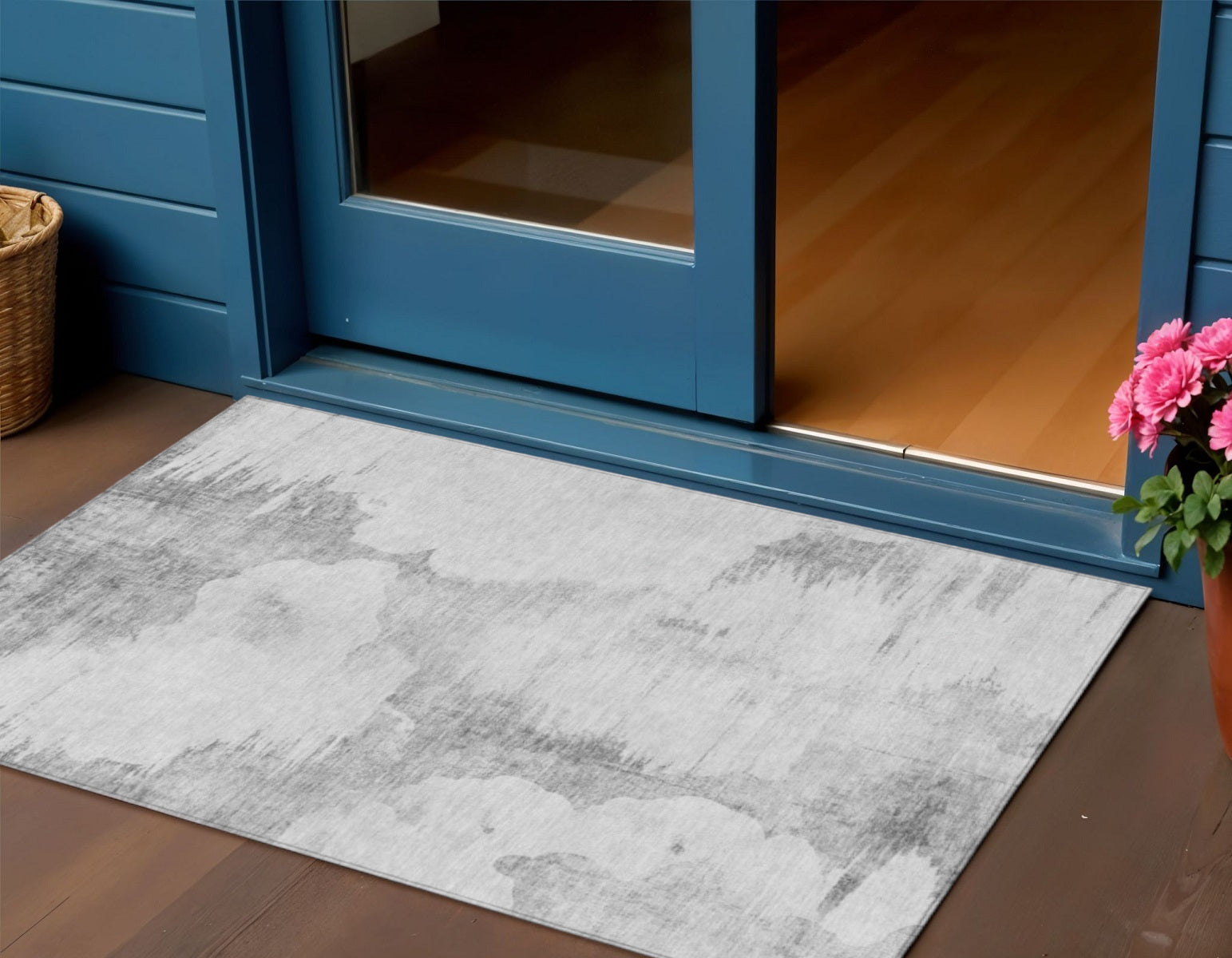 3 X 5 Silver Gray And Pewter Abstract Washable Indoor Outdoor Area Rug