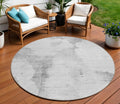 8 Silver Gray And Pewter Round Abstract Washable Indoor Outdoor Area Rug