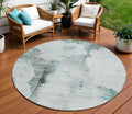 8 Teal Blue Silver And Gray Round Abstract Washable Indoor Outdoor Area Rug