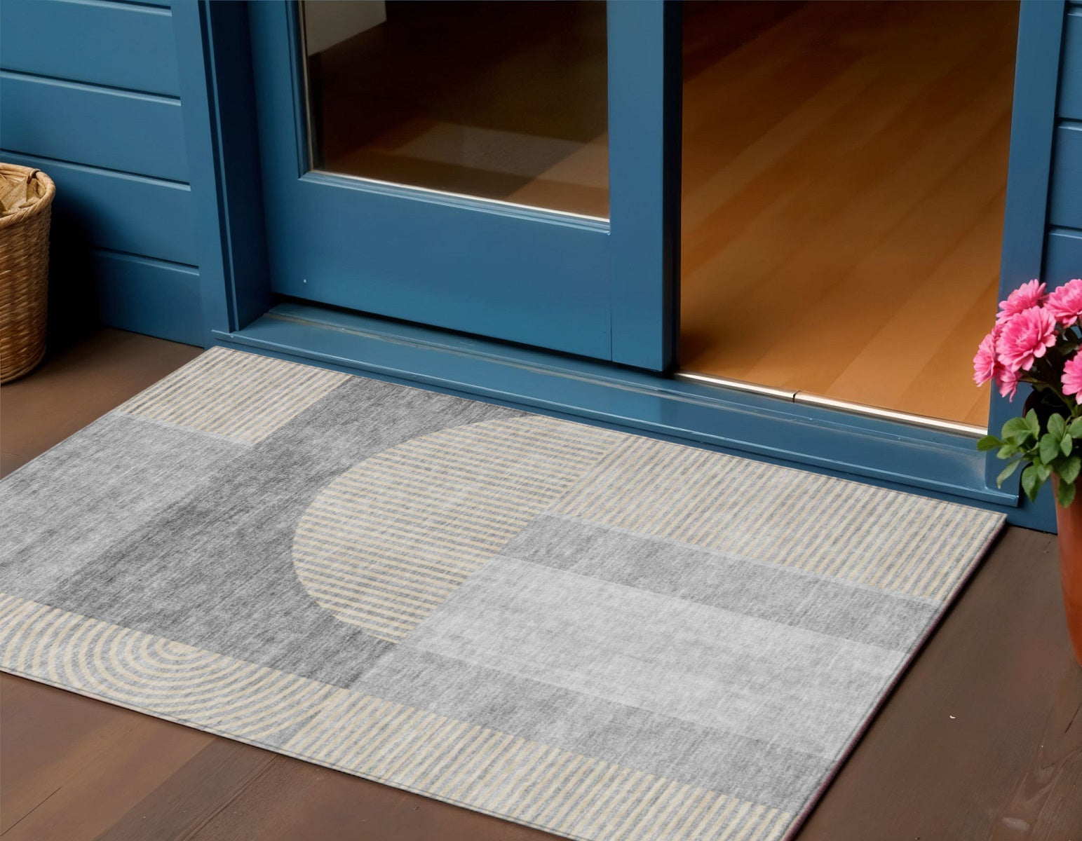 3 X 5 Silver Gray And Beige Geometric Washable Indoor Outdoor Area Rug