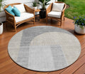 8 Silver Gray And Beige Round Geometric Washable Indoor Outdoor Area Rug