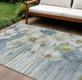 9 X 12 Denim Blue And Sky Blue Floral Washable Indoor Outdoor Area Rug