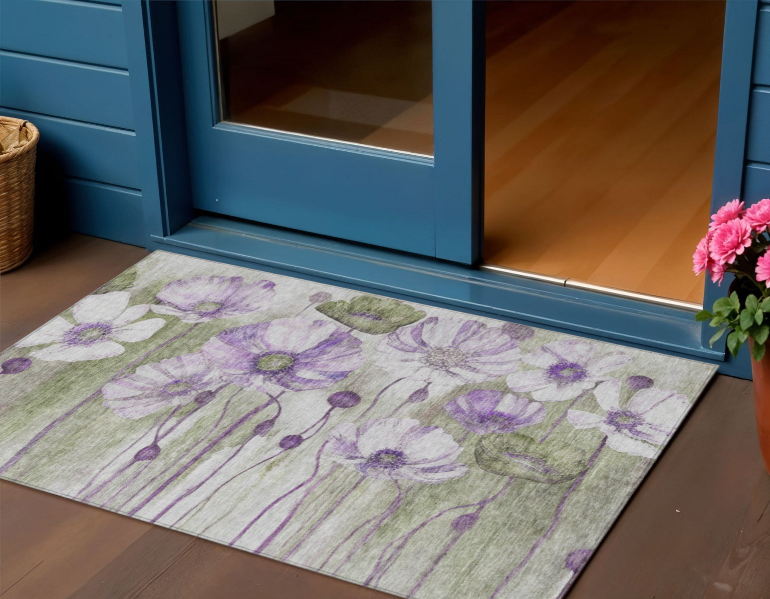 3 X 5 Purple And Lavender Floral Washable Indoor Outdoor Area Rug