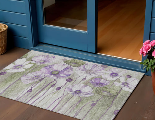 3 X 5 Purple And Lavender Floral Washable Indoor Outdoor Area Rug