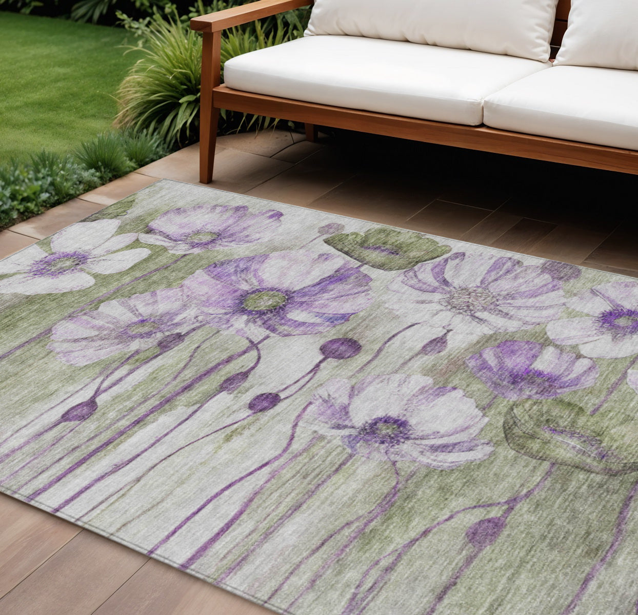 10 X 14 Purple And Lavender Floral Washable Indoor Outdoor Area Rug