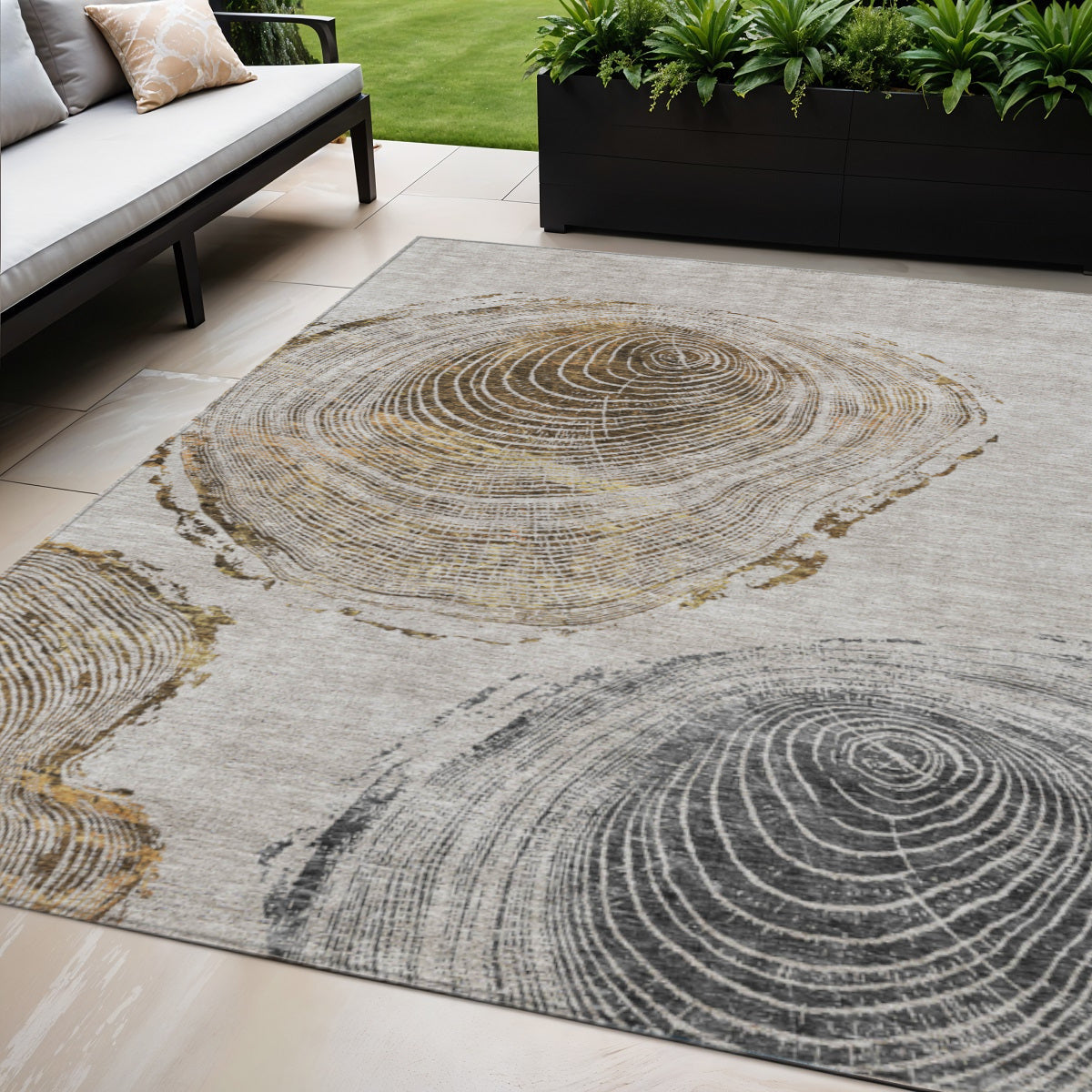 5 X 8 Taupe Gray And Brown Abstract Washable Indoor Outdoor Area Rug
