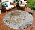 8 Taupe Gray And Brown Round Abstract Washable Indoor Outdoor Area Rug