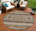 8 Chocolate And Gray Round Southwestern Washable Indoor Outdoor Area Rug