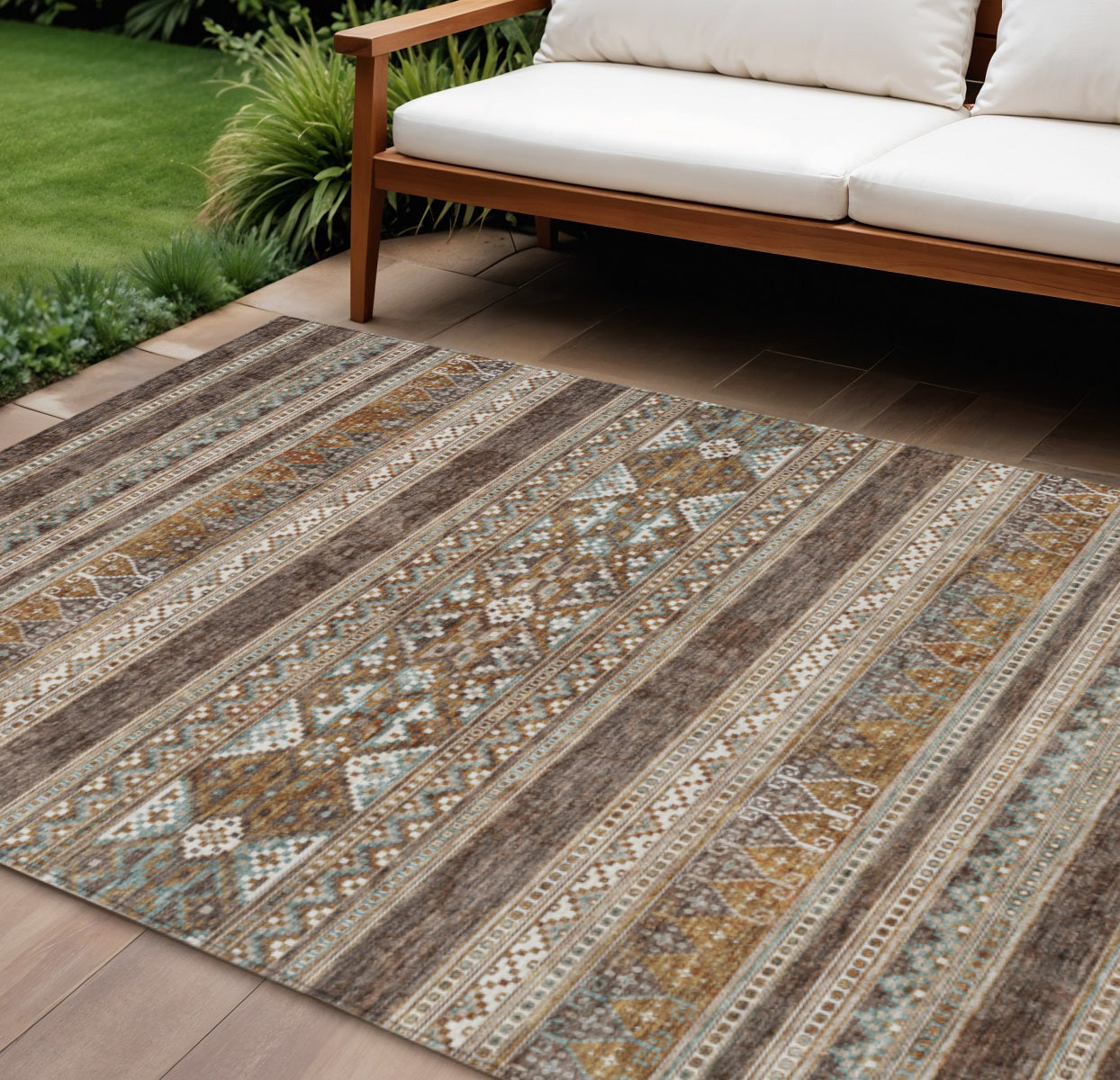 8 X 10 Chocolate And Gray Southwestern Washable Indoor Outdoor Area Rug