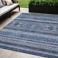 5 X 8 Navy Blue And Denim Blue Southwestern Washable Indoor Outdoor Area Rug