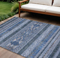 9 X 12 Navy Blue And Denim Blue Southwestern Washable Indoor Outdoor Area Rug