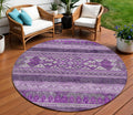8 Purple Eggplant And Gray Round Southwestern Washable Indoor Outdoor Area Rug