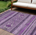 10 X 14 Purple Eggplant And Gray Southwestern Washable Indoor Outdoor Area Rug