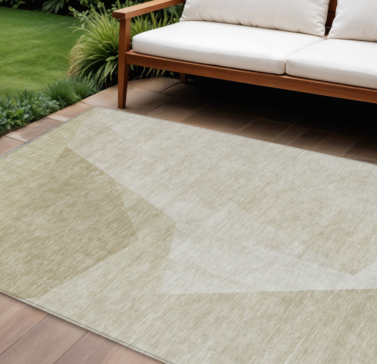 9 X 12 Beige Khaki And Taupe Abstract Washable Indoor Outdoor Area Rug