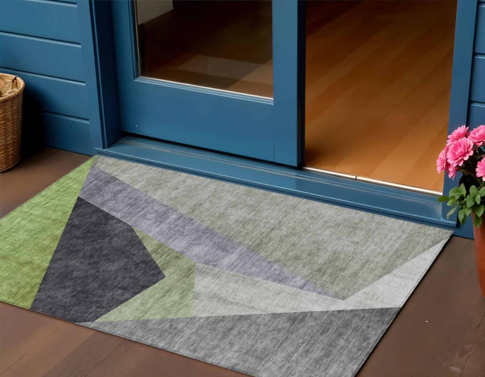 3 X 5 Sage Green And Charcoal Abstract Washable Indoor Outdoor Area Rug