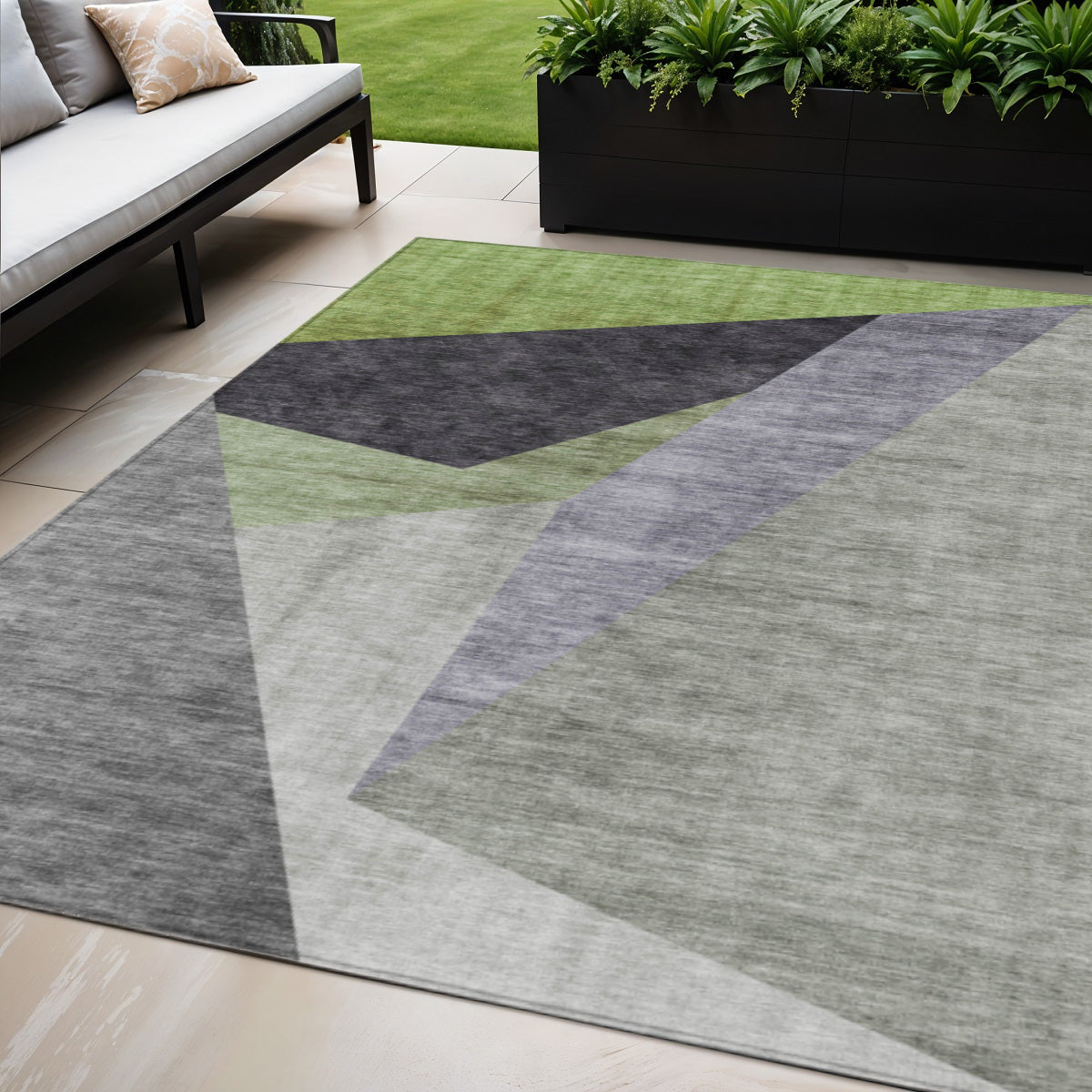5 X 8 Sage Green And Charcoal Abstract Washable Indoor Outdoor Area Rug