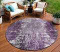8 Eggplant Purple And Lavender Round Abstract Washable Indoor Outdoor Area Rug