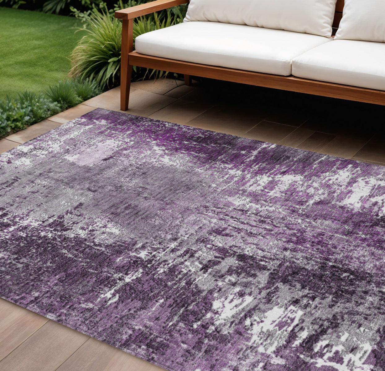 8 X 10 Eggplant Purple And Lavender Abstract Washable Indoor Outdoor Area Rug