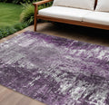 9 X 12 Eggplant Purple And Lavender Abstract Washable Indoor Outdoor Area Rug