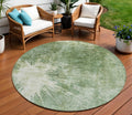 8 Fern Green And Artichoke Green Round Abstract Washable Indoor Outdoor Area Rug