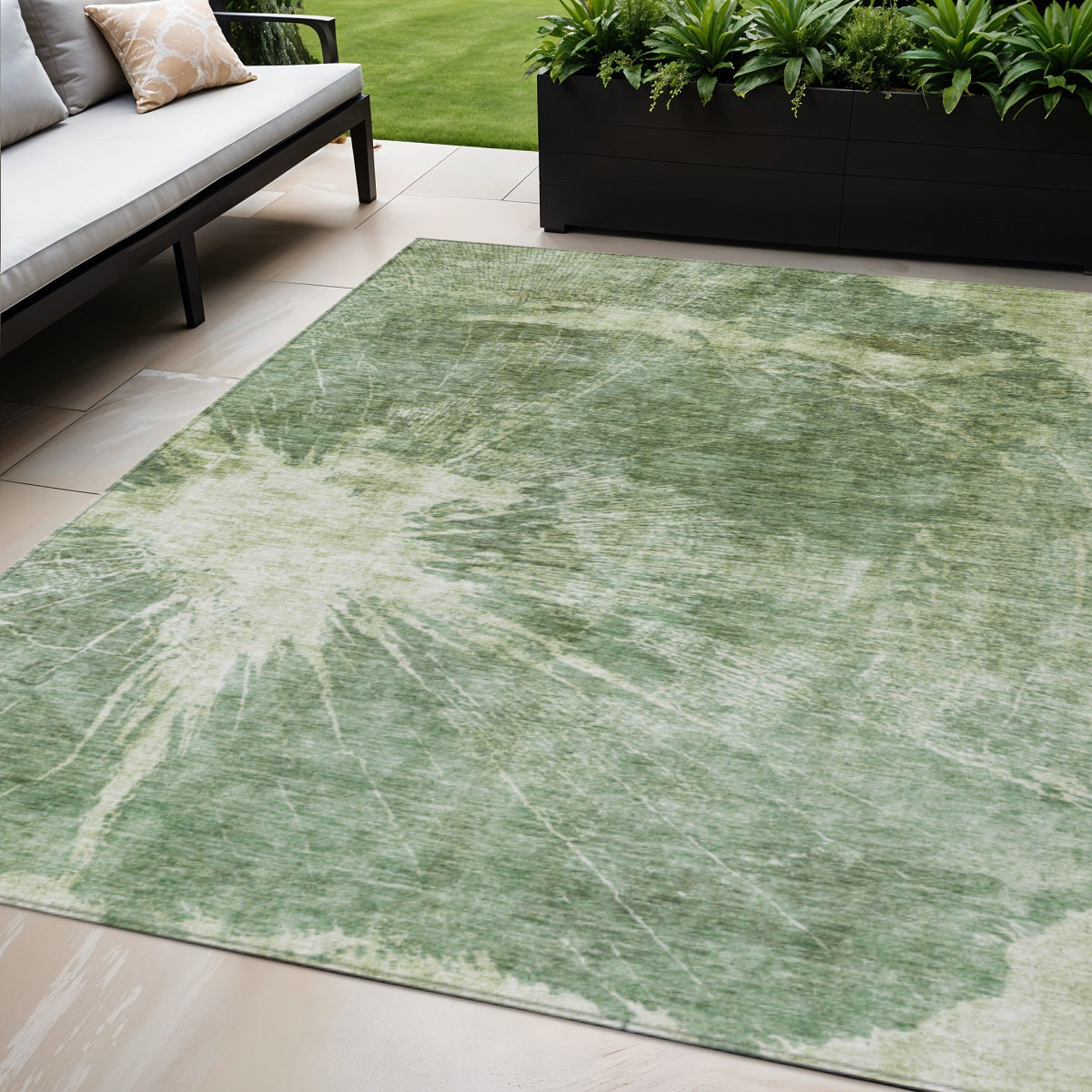 8 X 10 Fern Green And Artichoke Green Abstract Washable Indoor Outdoor Area Rug