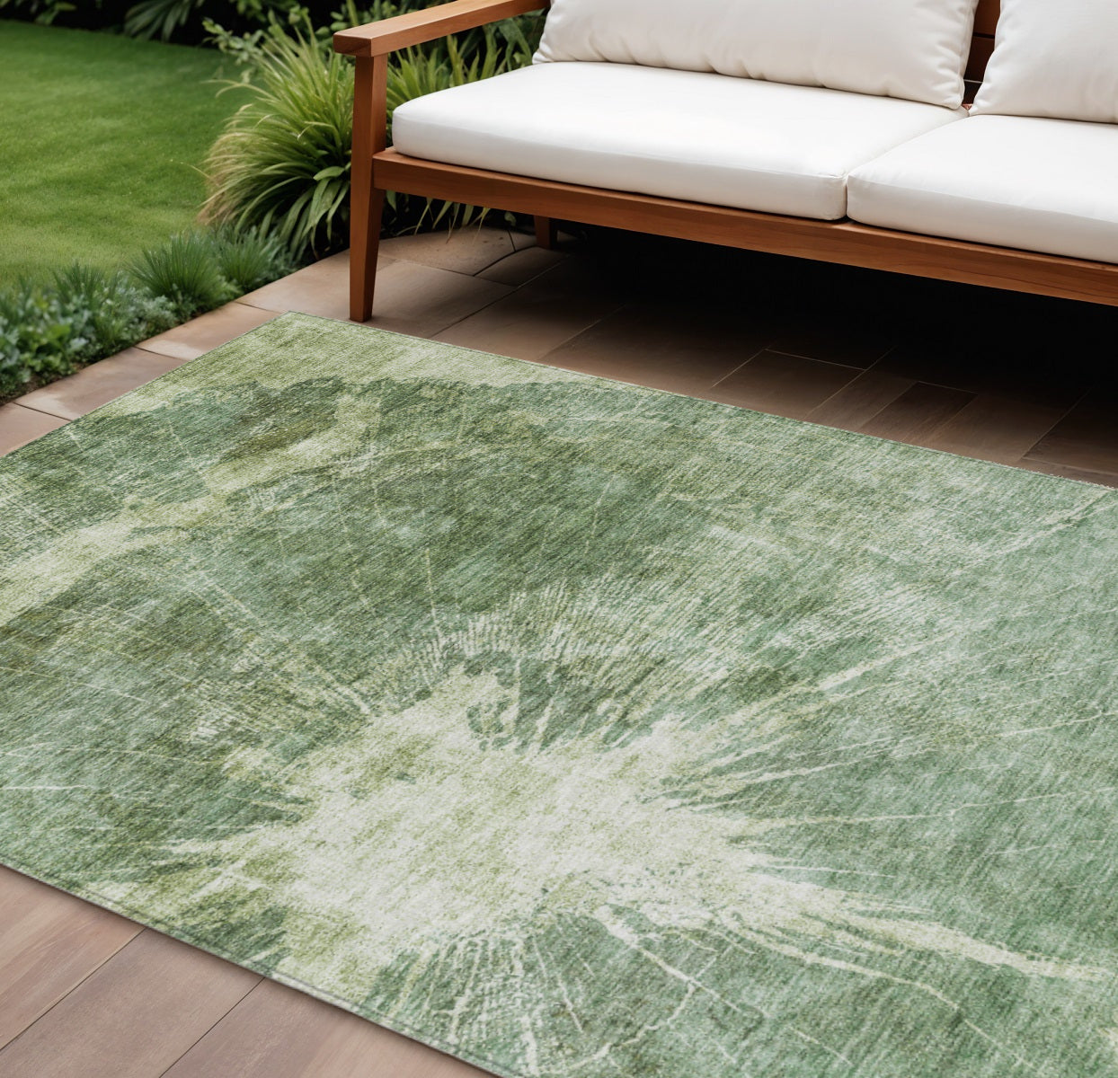 10 X 14 Fern Green And Artichoke Green Abstract Washable Indoor Outdoor Area Rug