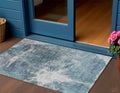 3 X 5 Teal Blue Navy Blue And Gray Abstract Washable Indoor Outdoor Area Rug