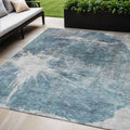 5 X 8 Teal Blue Navy Blue And Gray Abstract Washable Indoor Outdoor Area Rug