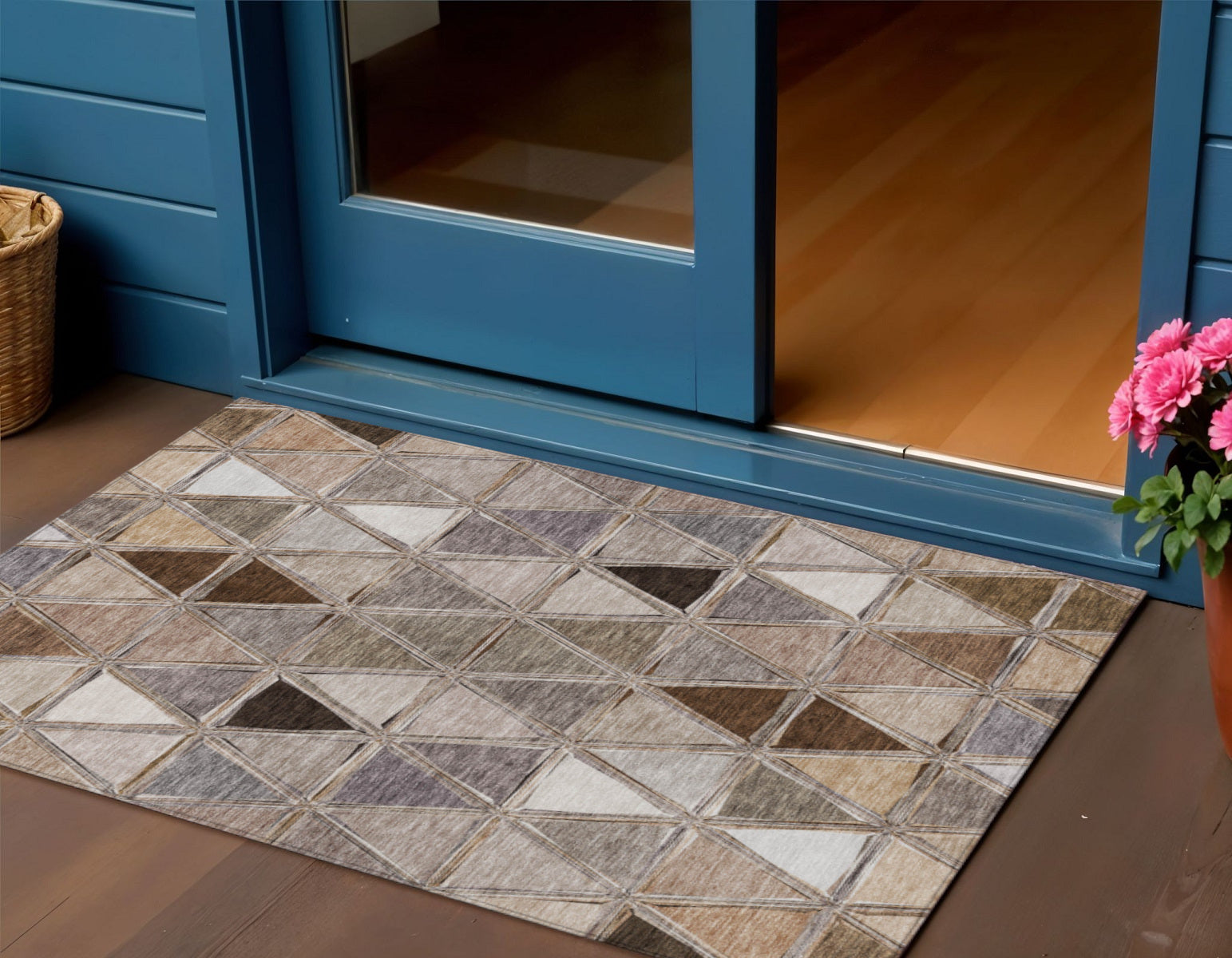 3 X 5 Brown Beige And Khaki Geometric Washable Indoor Outdoor Area Rug