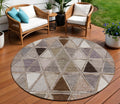 8 Brown Beige And Khaki Round Geometric Washable Indoor Outdoor Area Rug