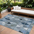 10 X 14 Denim Blue And Sky Blue Geometric Washable Indoor Outdoor Area Rug